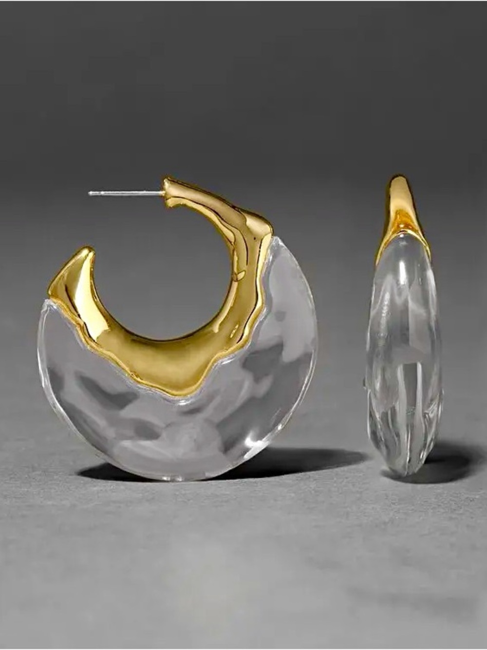Alexis Bittar Gold and Clear Liquid Lucite Hoop Earrings